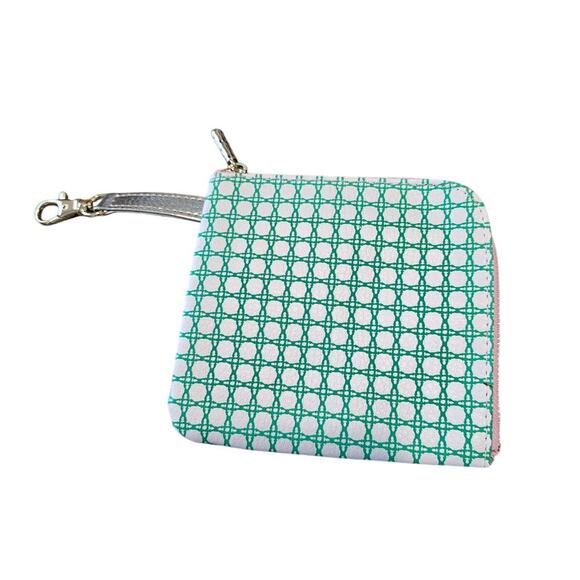 Lilly Pulitzer Small Zip Pouch Wallet Green Plaid Preppy Coquette Coin Purse - Picture 2 of 7